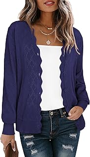 Women's Button Down Cardigan Long Sleeve Short Sleeve Casual V-Neck Soft Knit Lightweight Cardigans Sweater