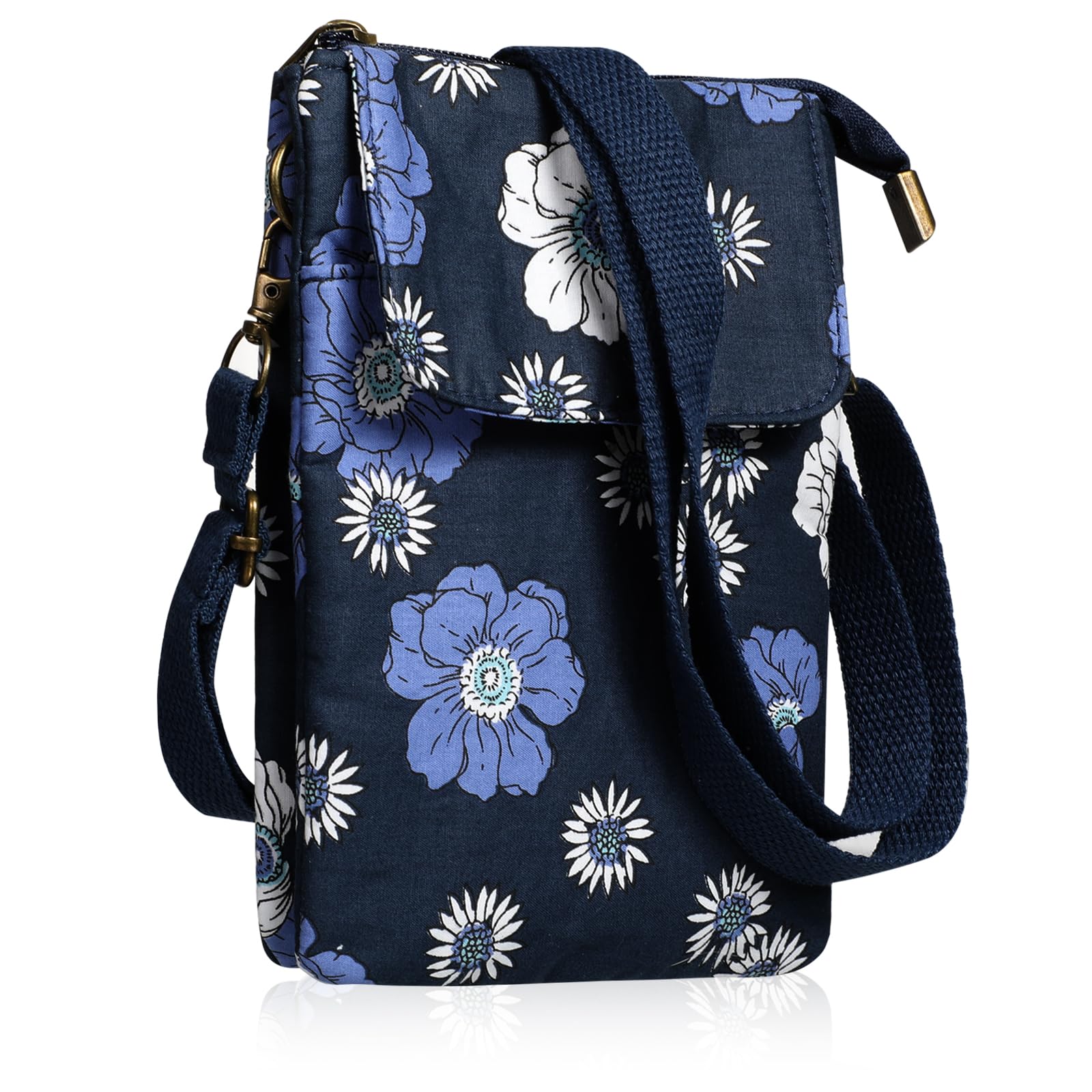 Bhsdzx Women's Blue Canvas Cute Crossbody Cell Phone Purse Wallet Small Cross Body Bag Handbags For With Shoulder Strap