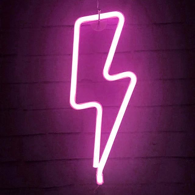 Neon Light Decor Bolt LED Neon Sign For Bedroom Usb Charging Hanging Decorative For Christmas Birthday Party Kids Room Wedding Bedroom Bar Gaming Living Room (Lightning Pink)