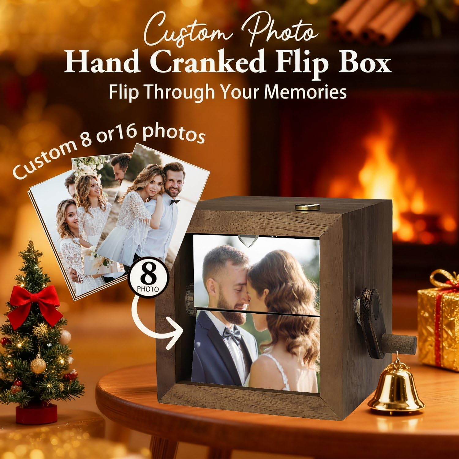 Caja de luz de madera personalizada hecha a mano, caja de fotos con movimiento de manivela, edición romántica, caja de recuerdo personalizada para parejas románticas