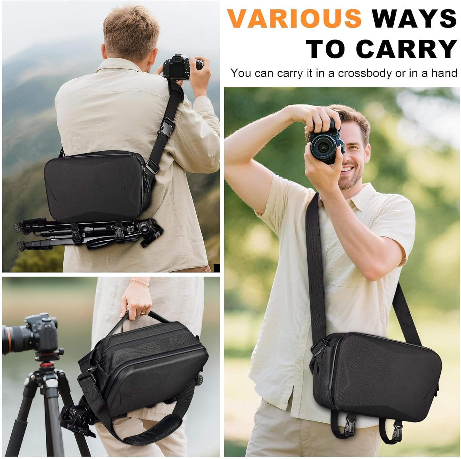 Comecase Camera Sling Bag for Canon/for Nikon/for Sony/for Fujifilm, Waterproof Hard Shell Crossbody Cameras Case, Small Camera Storage holder for DSLR/SLR/Mirrorless, Tripod Organizer (Box Only) - Image 7