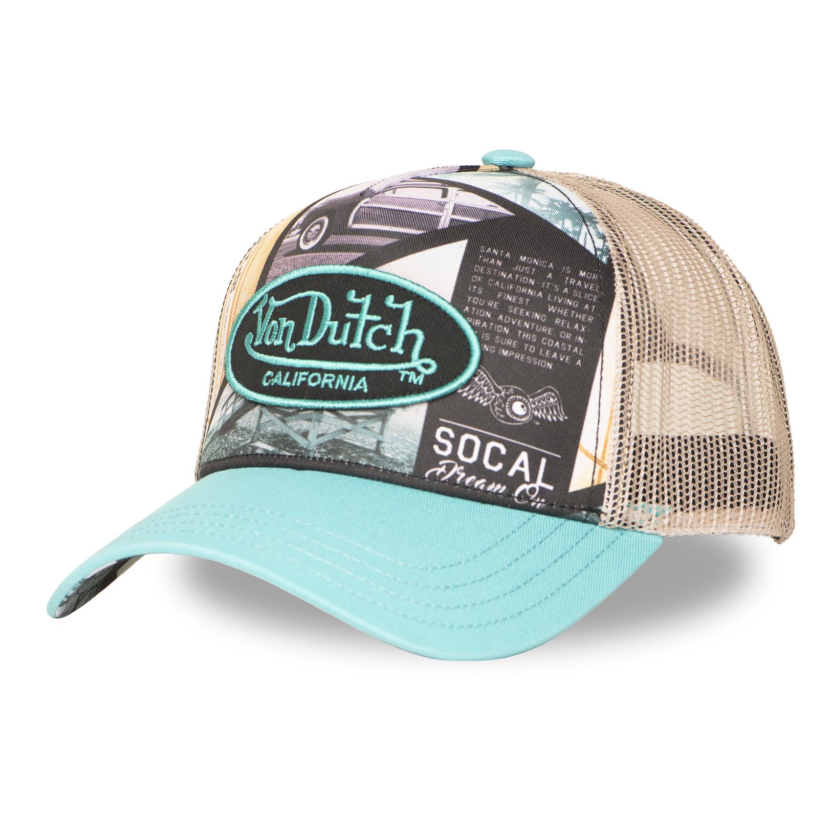 Von Dutch SoCal California Cap, Breathable Mesh, Turquoise Visor, Trucker Style, Adjustable