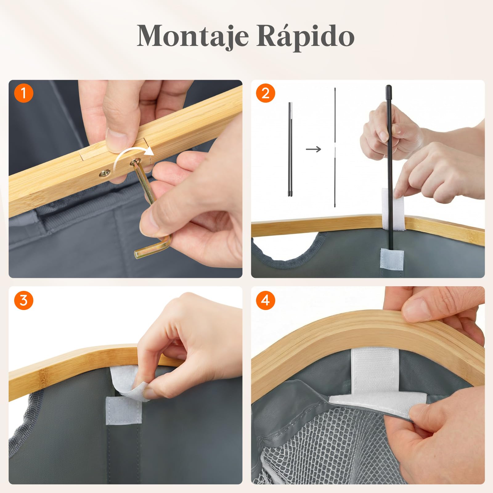 Lifewit 170L Cesto Ropa Sucia con Tapa, Grande Cesta para la Ropa Sucia con 3 Compartimientos y 3 Bolsas, Cubo Ropa Sucia para Dormitorio, Baño y Lavadero, Gris Claro