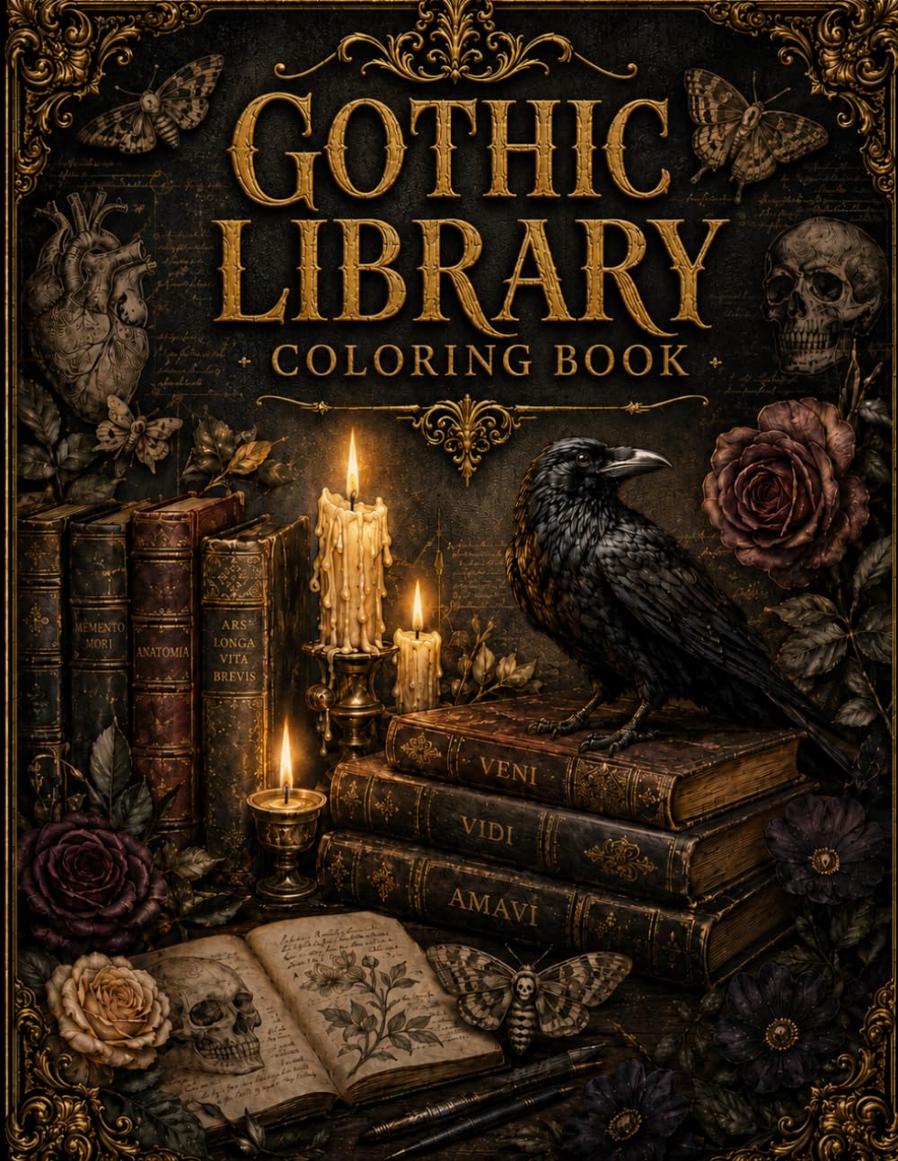 Gothic Library Coloring Book: Vintage Library Designs for Adults