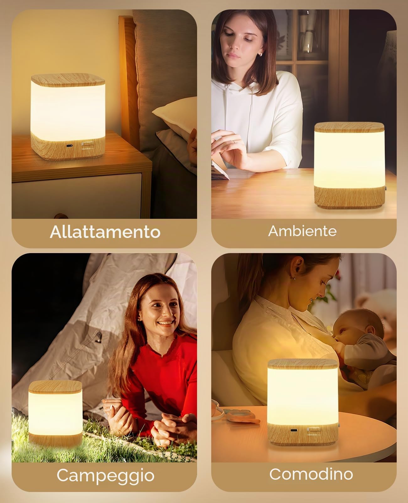 Homefire Lampada da Comodino LED 2ER Touch Dimmerabile: Lampada da Tavolo con Batteria 3600mAH, Ricaricabile USB, Lampada da Comodino Senza Fili con 3 Temperature di Colore e Timer, Luce Notturna per