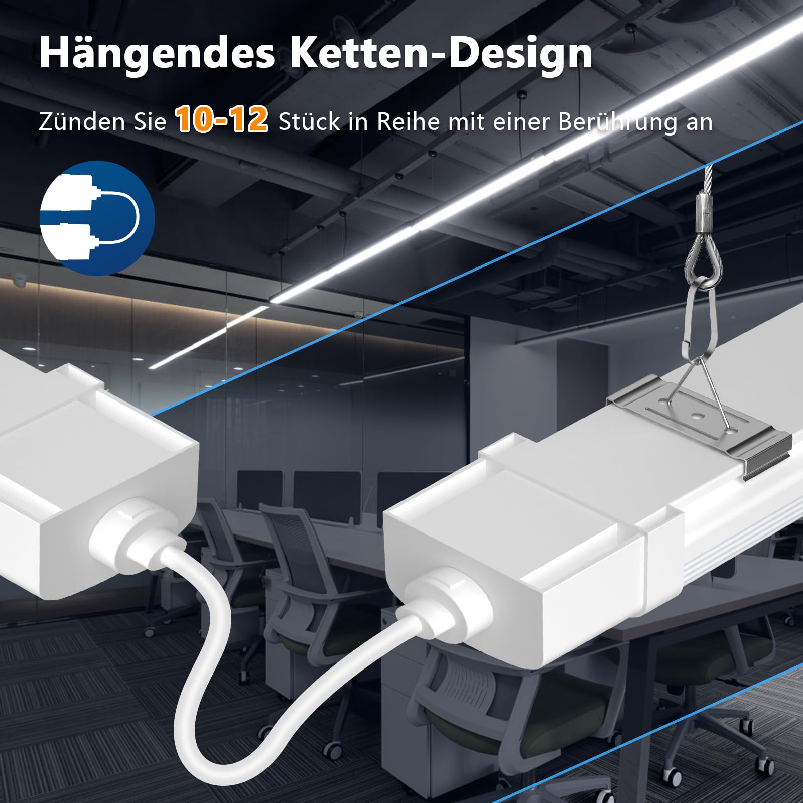 Feuchtraumleuchte LED, 40W 4000LM LED Röhre 120CM Neutralweiß 4000K, IP66 Wasserfest Werkstattlampe LEDs Deckenleuchte für Garage Keller Werkstatt Feuchtraum Bad Büro Warenhaus Keller