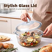 Vista 6 de Luvan 2.4L/2.5Qt Round Glass Casserole Dish with Lid, Clear Baking Dish with Handles for Baking, Cooking & Serving, High Borosilicate Lead-Free