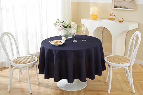Miniatura 2 de Craft And Party Paquete de 2 manteles redondos de 90 pulgadas, color azul marino, tela de poliéster lavable para el hogar, fiestas, bodas o