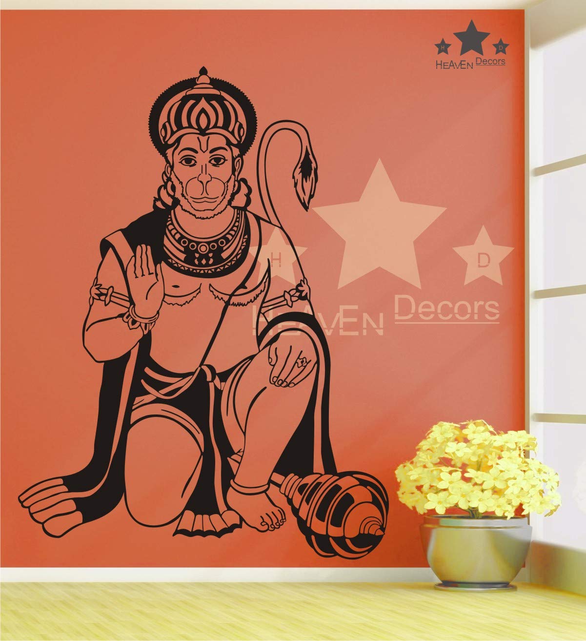 Heaven Decors Hanuman wall Sticker for Home and Bedroom Size (78 x 59) cm
