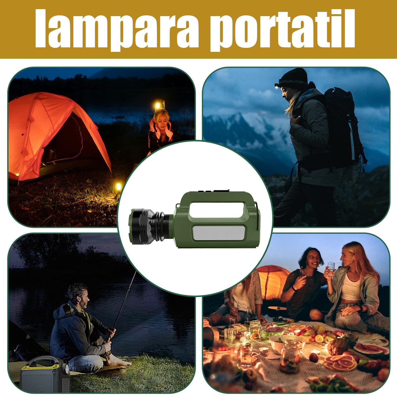 Torcia Solare Torcia da Campeggio Ricaricabile | Torcia Ad Alta Luminosa Per Esterni Pesca Escursionismo Notte
