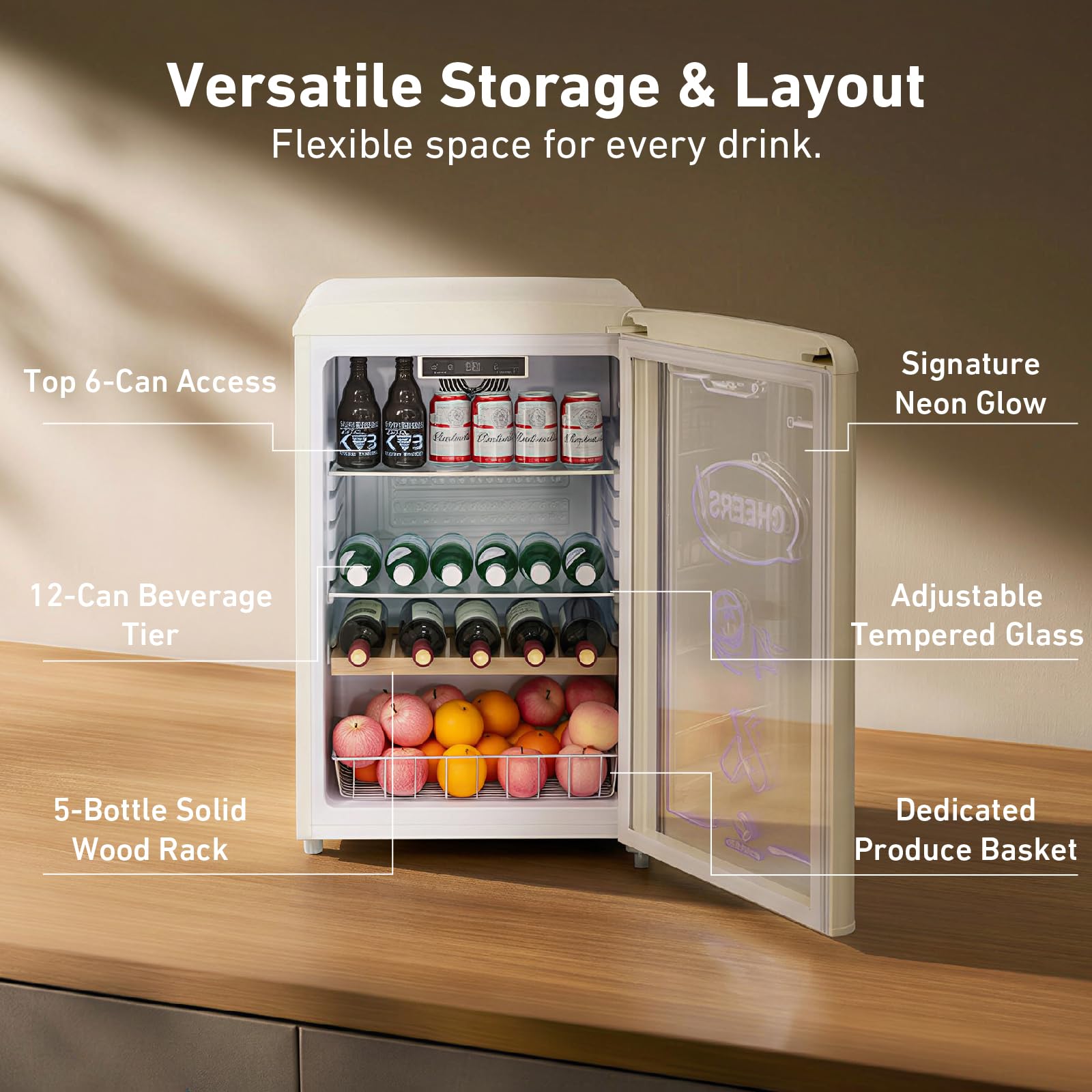 KOOLOTS 4.4 Cu.Ft Beverage Refrigerator with LED Light Up Glass Door, 23.6” Small Freestanding Drink Fridge with Low Noise, Mini Cyberpunk Cooler for Home Bar, Bedroom, Gaming & Party on Fridge.com