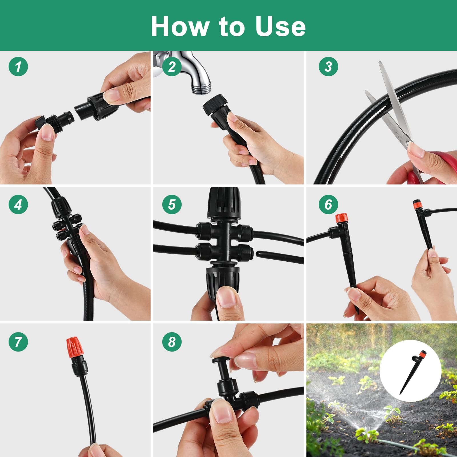 Faburo - Kit de sistema de riego de 71 m, conector rápido, sistema de riego automático de jardín para plantas al aire libre, tubo de 1/4 pulgadas + 1/2 pulgadas, kit de riego por goteo de invernadero