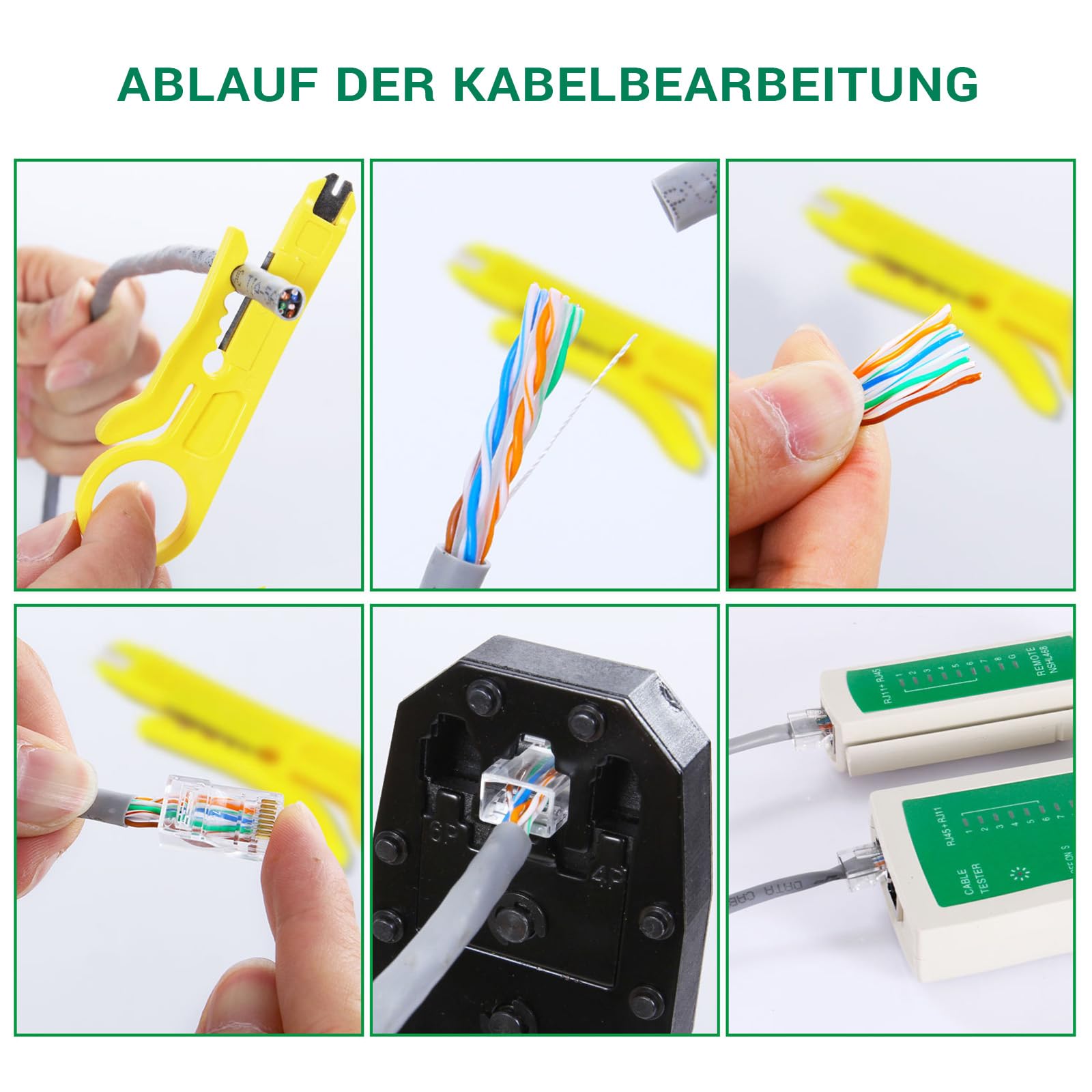 SGILE 12 in 1 Netzwerk Werkzeug Set für RJ45, RJ11, RJ12 – Crimpzange RJ 45, Netzwerk & LAN Kabel Tester, Kabeltester Kit für DIY Haushalt & Computer Wartung, Kompatibel mit CAT5 und CAT6