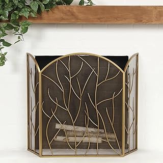 Metal Tree Arched 3 Panel Fireplace Screen with Branch Inspired Design, 123x80cm, for Living Room, Children and Pet Safety