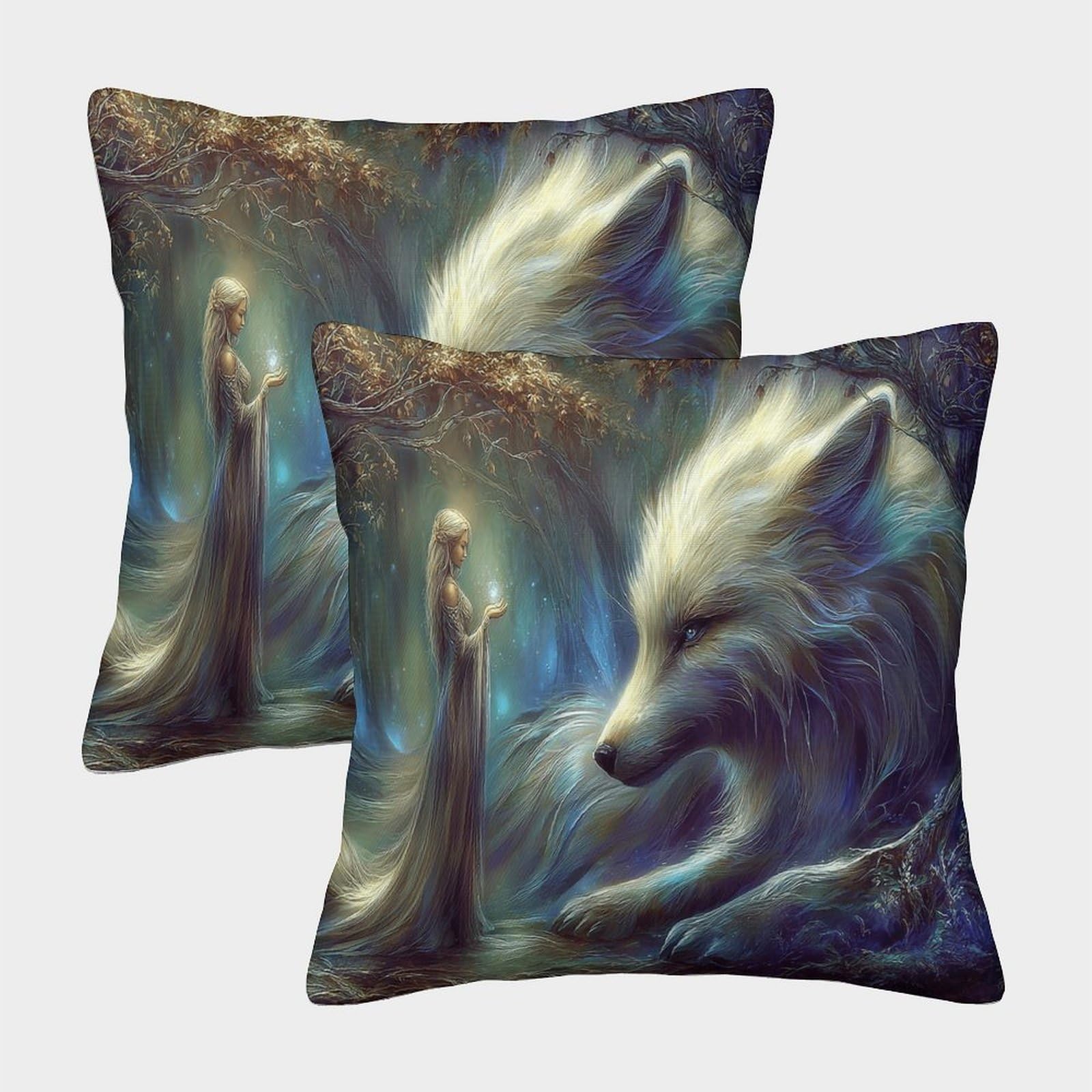 kaiyun 2 Pack Elf, White Fox Pillow Case 45x45cm 3D Printing Cushion Cover,home Decoration Sofa Cushion