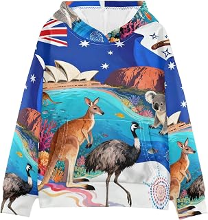 Australia Culture Unisex Kids Hoodies Oversized Pocket Girls Boys Sweatshirts Pullover Size 4-14