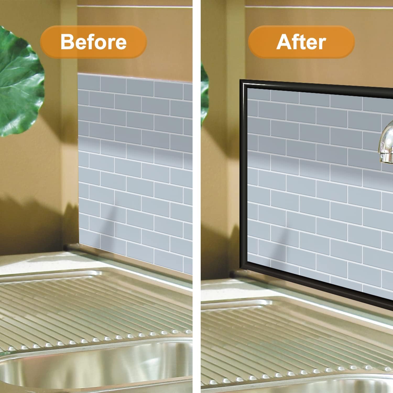 STICKGOO Peel and Stick Backsplash, Black Brushed Aluminum Composite Kitchen Backsplash & 12" Tile Edge Trim