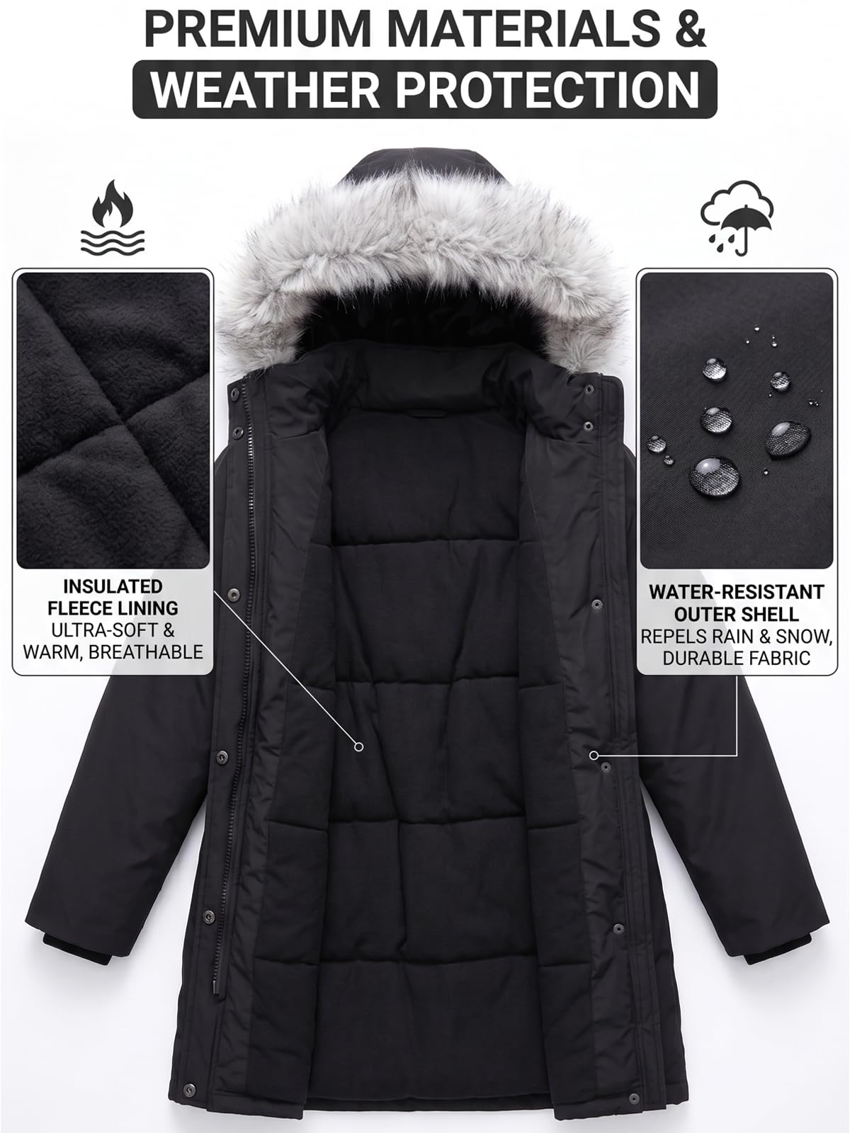 SOLOCOTE Cappotto Invernale regazza Impermeabile Pesante Sci Piumino Sintetico con Cappuccio Lungo Parka per Bambini