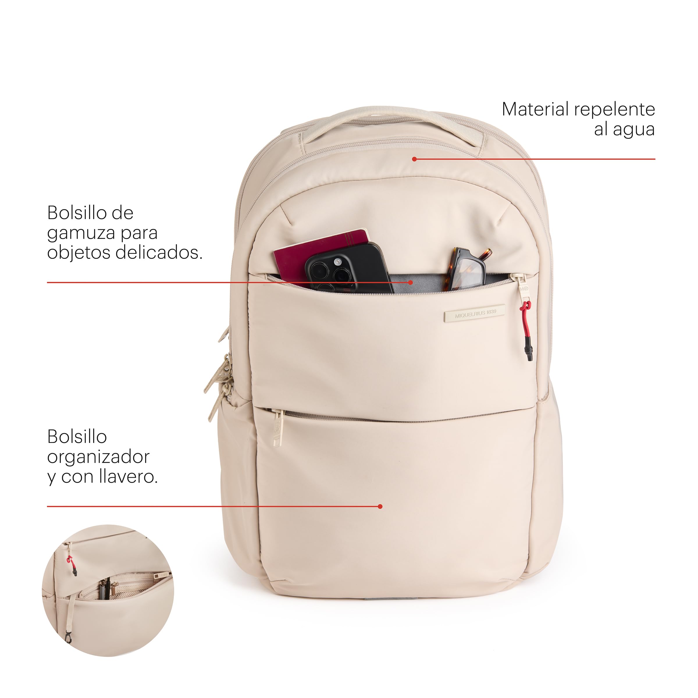 Miquelrius - Mochila | Resistente y Repelente al Agua | Múltiples Bolsillos | Compartimento Adicional para portátil 16" | Ideal para Uso Diario, Trabajo, Estudio o Viaje