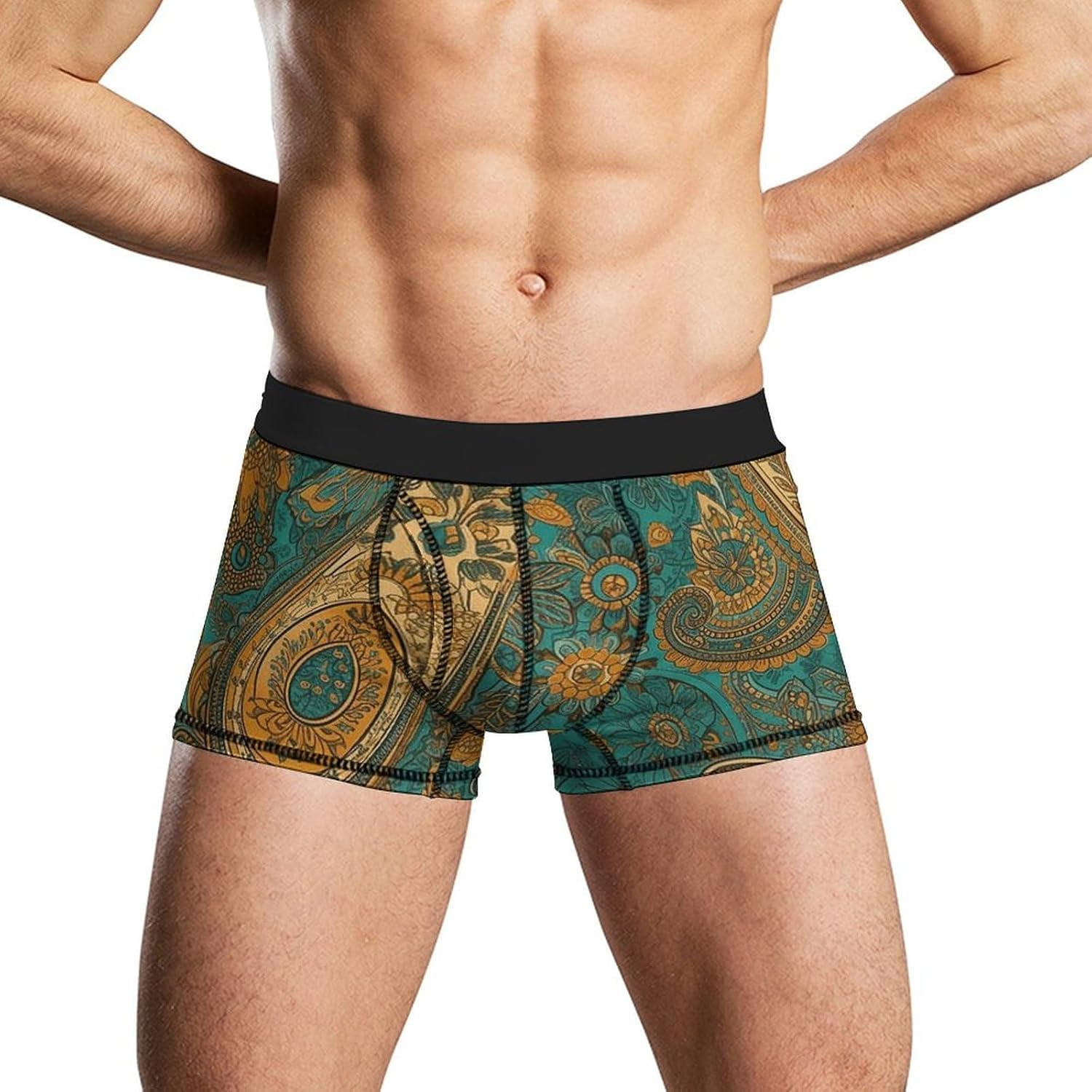 Yellow Paisley Pattern Mens Boxer Briefs Short Breathable Underwear Trunks Soft Moisture-Wicking Boxer Shorts Novelty Underpants S