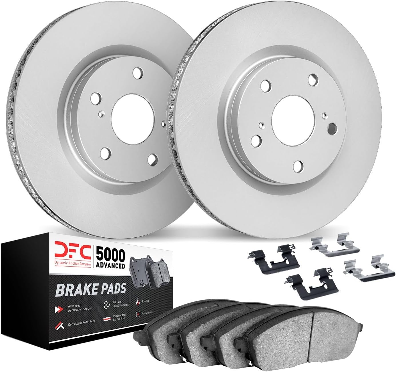 Dynamic Friction Company Front Brake Kit fit 2021-2025 Hyundai Santa Fe, Kia Sorento; 2024-2025 Hyundai Santa Cruz| Geospec Disc Brake Rotors with 5000 Advanced Brake Pads