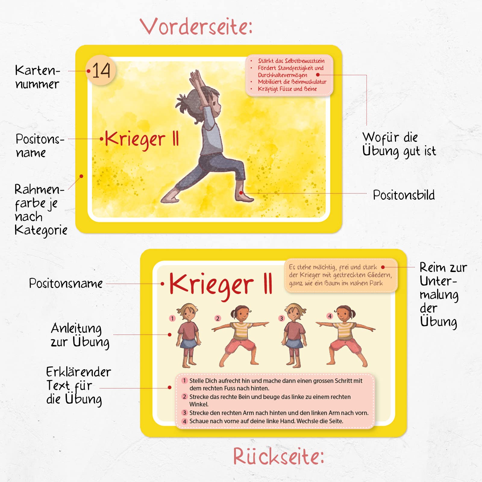 Kinderyoga Bildkarten, 39 Yogakarten mit Bildern und Reimen, Yoga Karten für Kinder, Yoga Übungen anschaulich erklärt