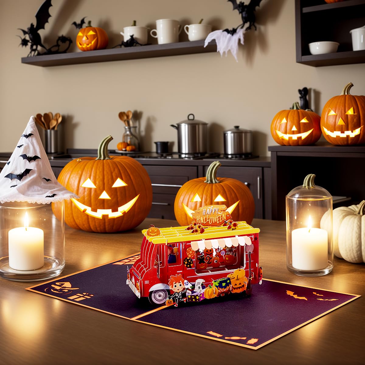 CNLITIHEKA Pumpkin Truck Halloween Pop Up Card, Trick or Treat Card, Happy Halloween Cards - Image 4