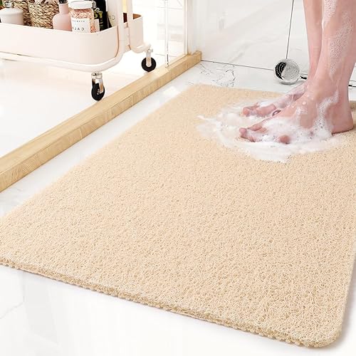 Tapete antideslizante para bañera, 16 x 24 pulgadas, tapetes de ducha para bañera, tapetes de baño de lufa de PVC para áreas húmedas, secado rápido
