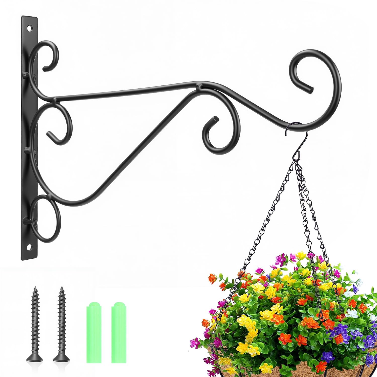 Hanging Basket Bracket 10 Inch Heavy Duty Hanging Basket Brackets Outdoor Hanging Basket Hooks Wall Hooks for Hanging Baskets Plant Hanger Hooks for Hanging Plants Baskets Wind Chime Bird Feeder Black
