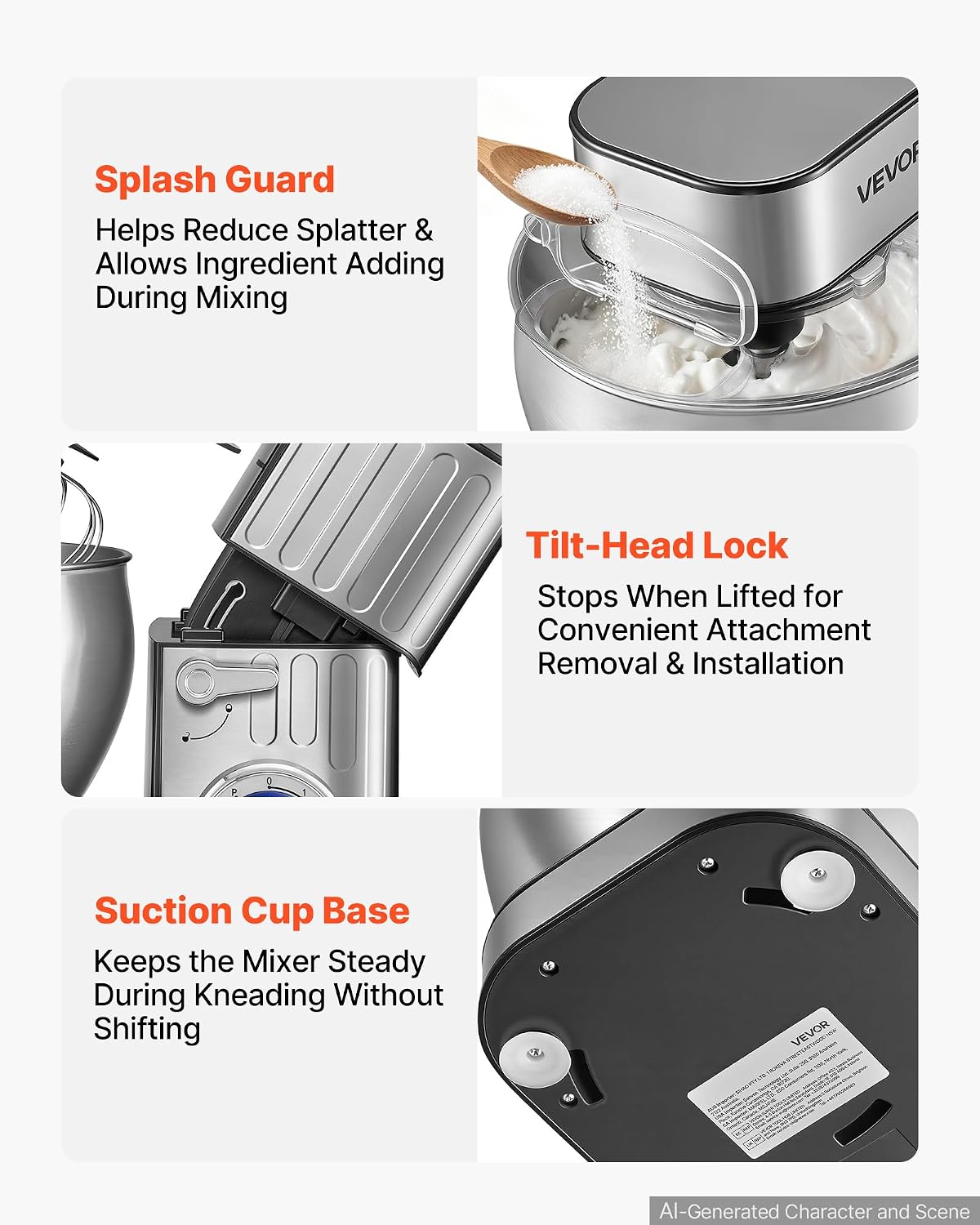 VEVOR 7.4 Qt Tilt Head Stand Mixer 500W Electric Dough Mixer