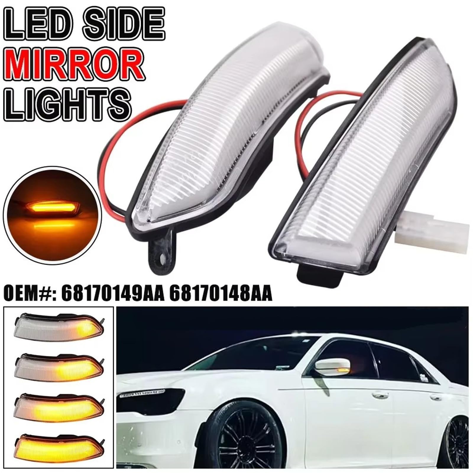 Retrovisore Indicatore Direzione Luce Indicatore Direzione Dinamico LED Specchietto Laterale 68170149AA 68170148AA Per Chrysler 300 2011-2015 2016 2017 2018 2019 2020(Dynamic Crystal)