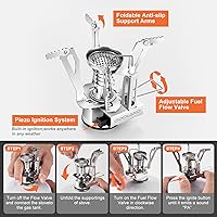 Vista 6 de Odoland 10pcs Stainless Steel Camping Cookware Camping Pot and Pan Set with Portable Camping Stove Camping Mess Kit with Plates Bowls Forks Knives