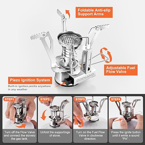 Miniatura 6 de Odoland 10pcs Stainless Steel Camping Cookware Camping Pot and Pan Set with Portable Camping Stove Camping Mess Kit with Plates Bowls Forks Knives