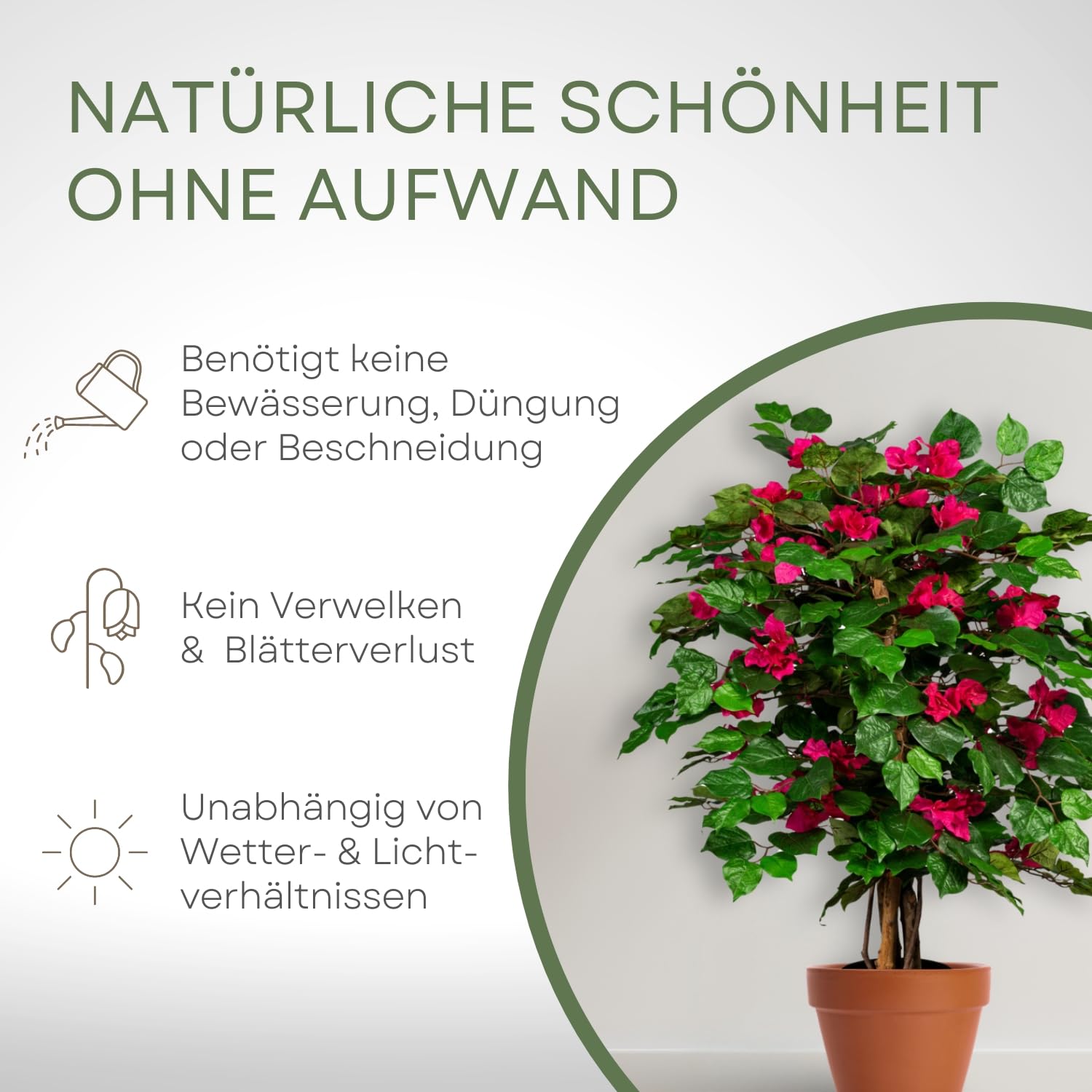 künstliche Bougainvillea 100 cm im Topf I künstlicher Blütenbaum mit Naturstamm und Erde I Kunstbäumchen für Innen I hochwertige & dekorative Dekopflanze I Deko Kunstpflanze