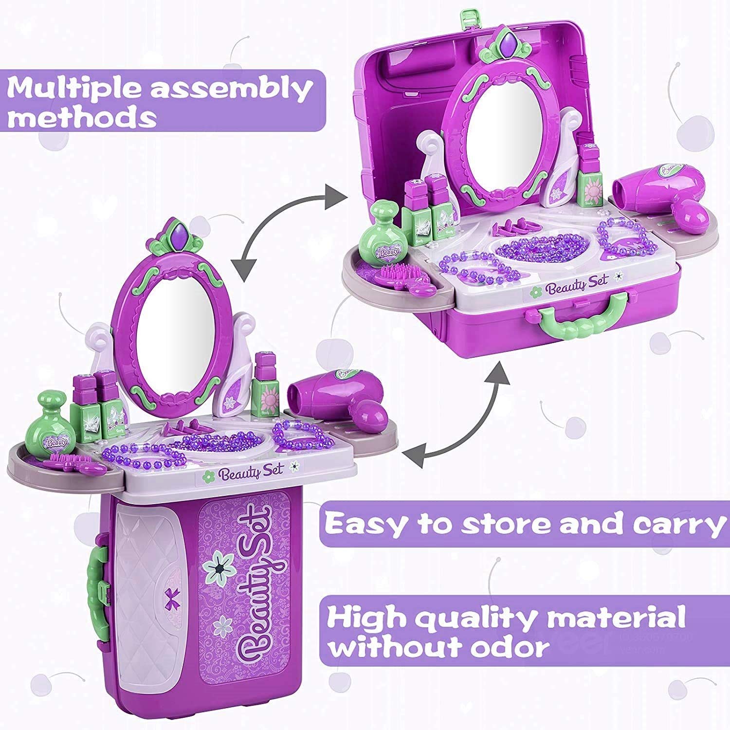 Famous Quality® Stylish Beauty Set for Kids Girls, Make Up Suitcase Kit with Makeup Accessories for Kids (Pink) - Image 4 thumbnail