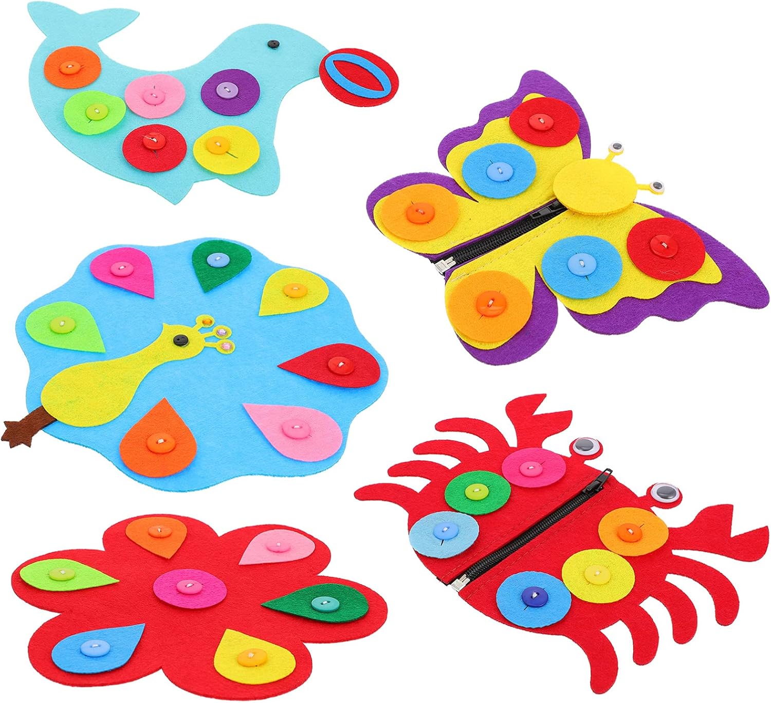 Kisangel 5pcs Educational Button Toys Kids Board Button Plaything Fabric Non-woven Basic Life Skills Learning Fine Motor Woven Toy