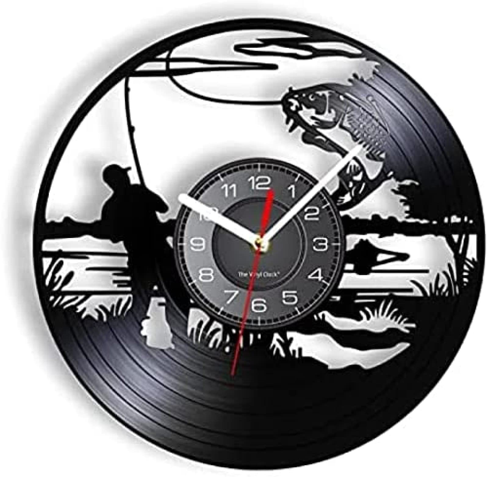 Horloge murale en vinyle thème pêche décoration pour chalet et bureau