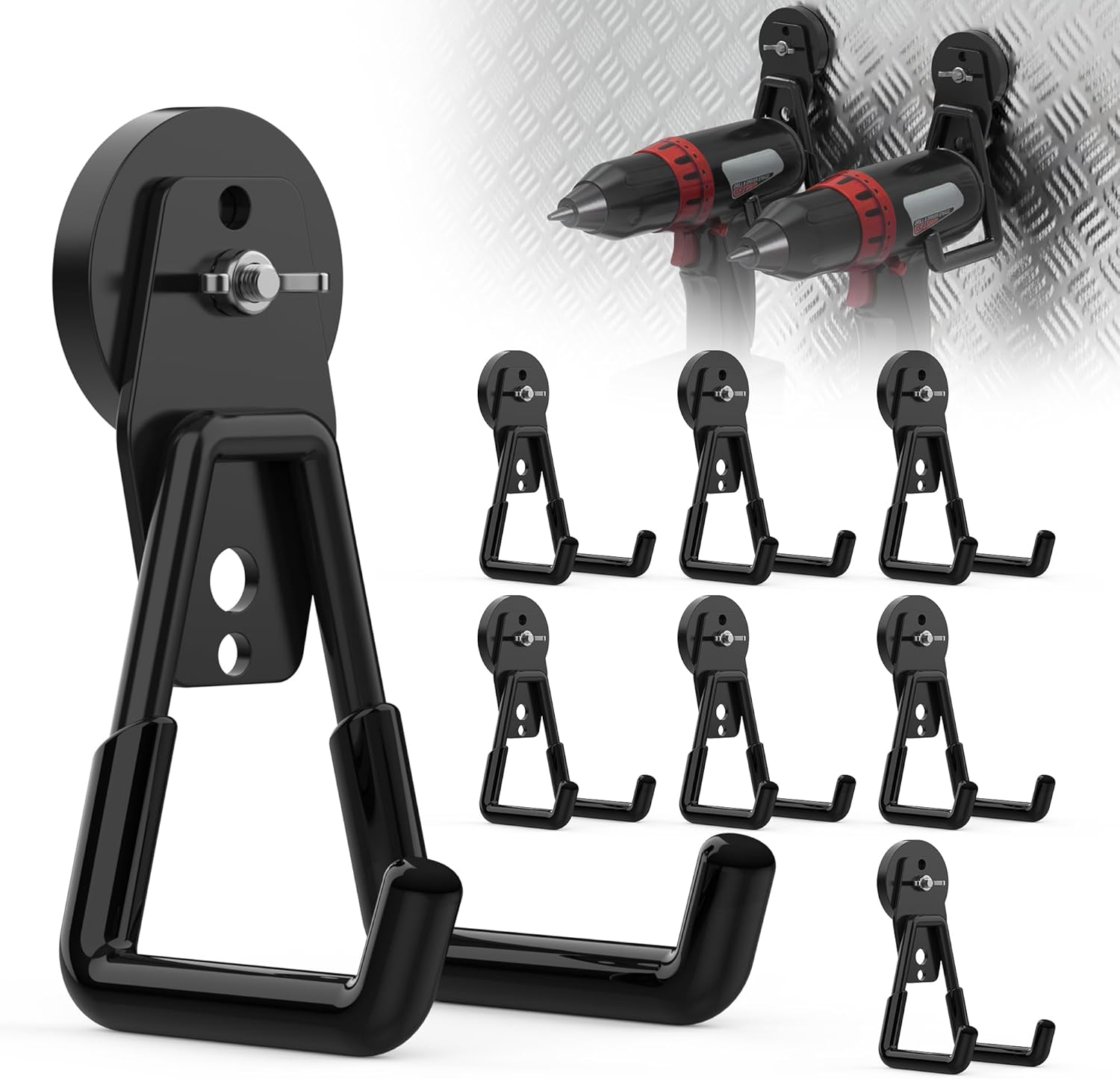Large Strong Magnetic Hooks Heavy Duty, Garage Magnet Hooks Strong Storage Utility Magnetic Hooks Holder Hanger Indoor and Outdoor Hanging(8 PCS Black)