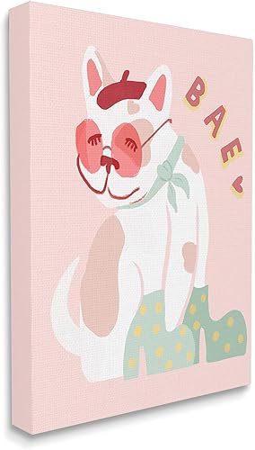 Miniatura 3 de Stupell Industries Bae Heart Sentiment - Sombrero de boina de bulldog francés parisino, diseño de Daphne Polselli en lienzo para pared, 24 x 30