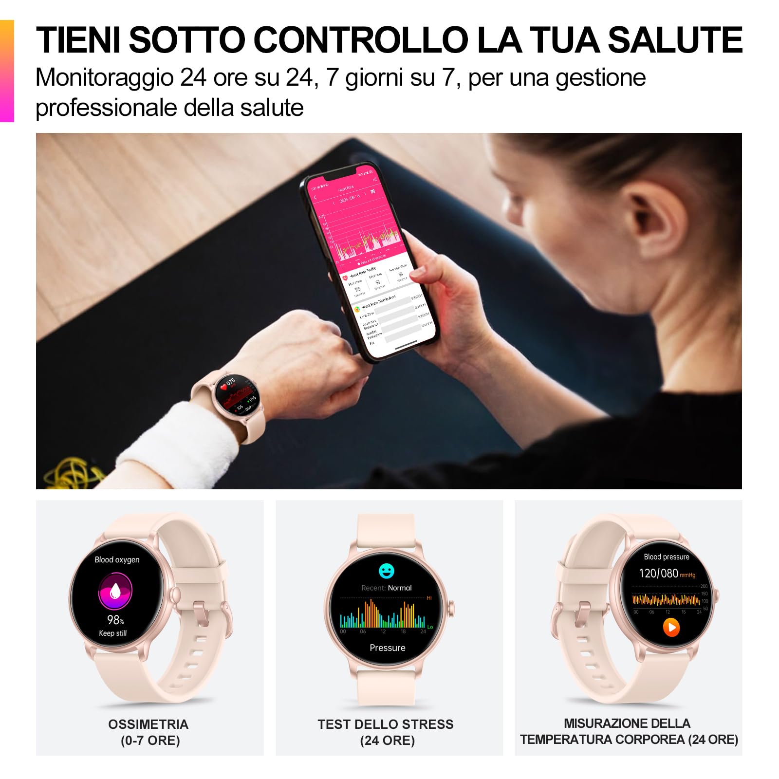 Smartwatch Uomo Donna, 1.43" AMOLED Screen Smartwatch con Effettua/Risposta Chiamate, Fitness Tracker con Pressione Sanguigna e Monitor Sonno, 30+ Sport Step Counter per Android iOS