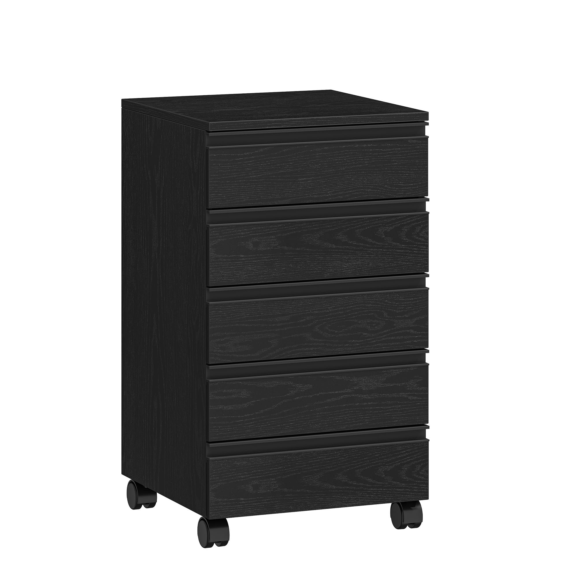 Hzuaneri Caisson de Bureau avec 5 tiroirs, Meuble de Bureau, Casier sur roulettes, Armoire à tiroirs pour télétravail, Noir 40 x 40 x 70 cm FC55504X