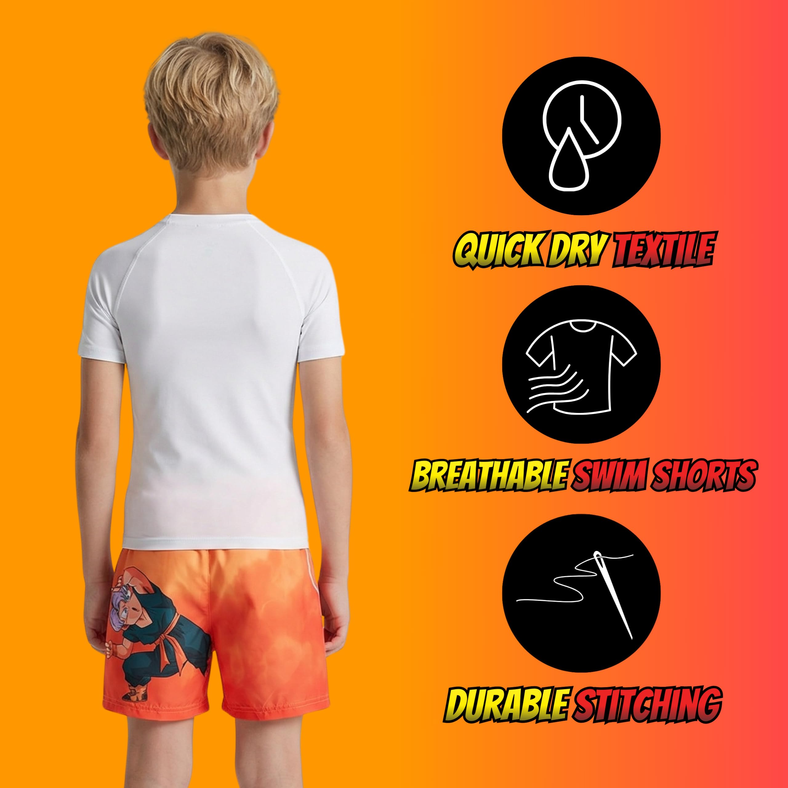 Dragon Ball Z Shorts de Bain Garçon, Maillot de Bain Bermudas pour Enfant, Tailles 4 à 12 Ans