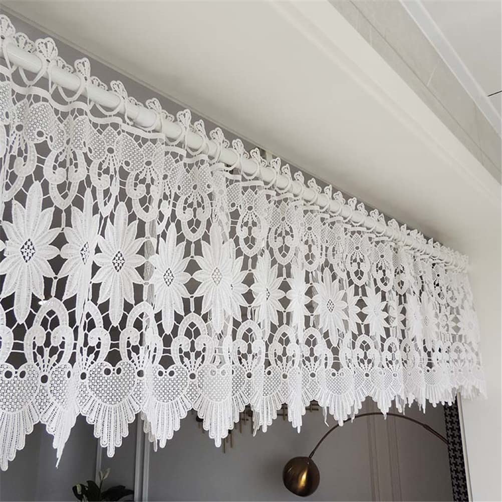 ACMHNC Aushöhlen Häkeln Scheibengardine Romantische Spitze Küche Kurz Vorhang Vintage Landhausstil Häkelgardine Kleinfenster Tür Gardine 1 Stück,Weiß,200cm x 45cm /79"*18"