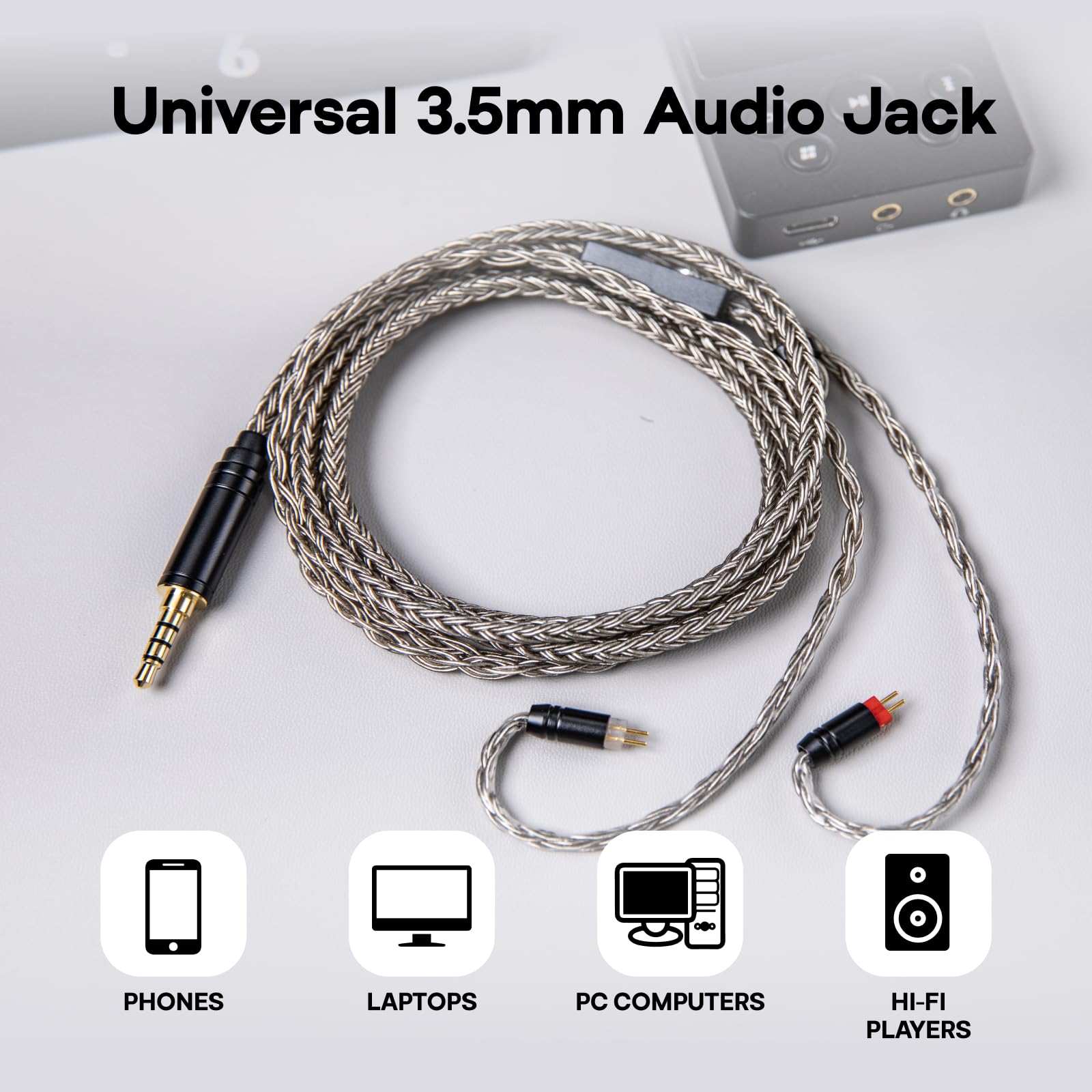 Linsoul Tripowin Zonie Câble de Mise à Niveau des IEMs HiFi, avec Omni Mic, Câble d’écouteur SPC plaqué Argent à 16 âmes, Type C/3,5mm Fil Anti-enchevêtreme de 1,25m (3,5 mm, 2 Broches 0,78 mm)