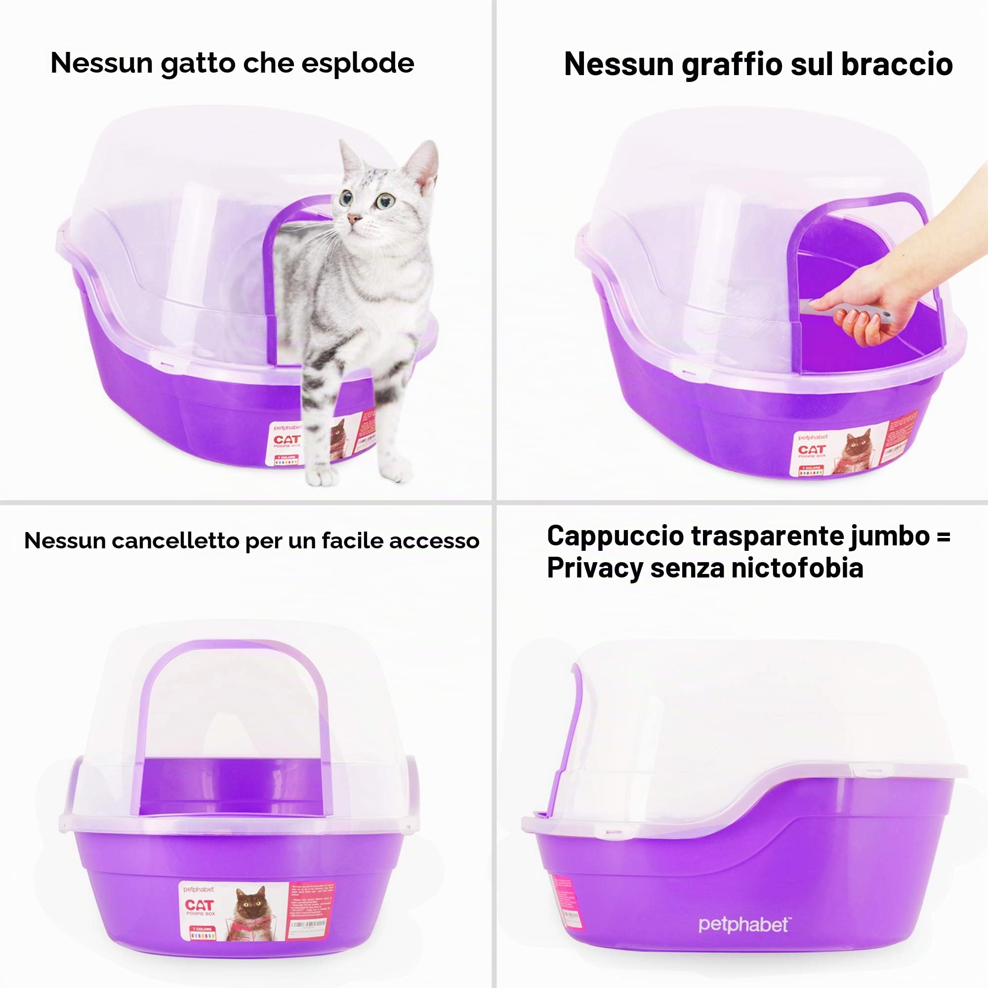 petphabet, lettiera Coperta per Gatti, XXL, lettiera Grande per Gatti Multicolore Contenitori per lettiere e Cassette igieniche per Gatti(Viola)