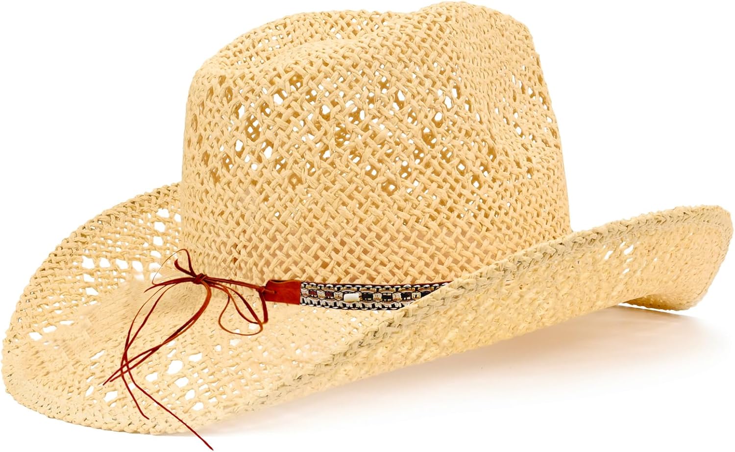 Women's Western Cowgirl Hat Men's Cowboy Hat Straw Cowboy Hat Woven Sun Hat Western HatUnique Two Decorative Bands - Image 3