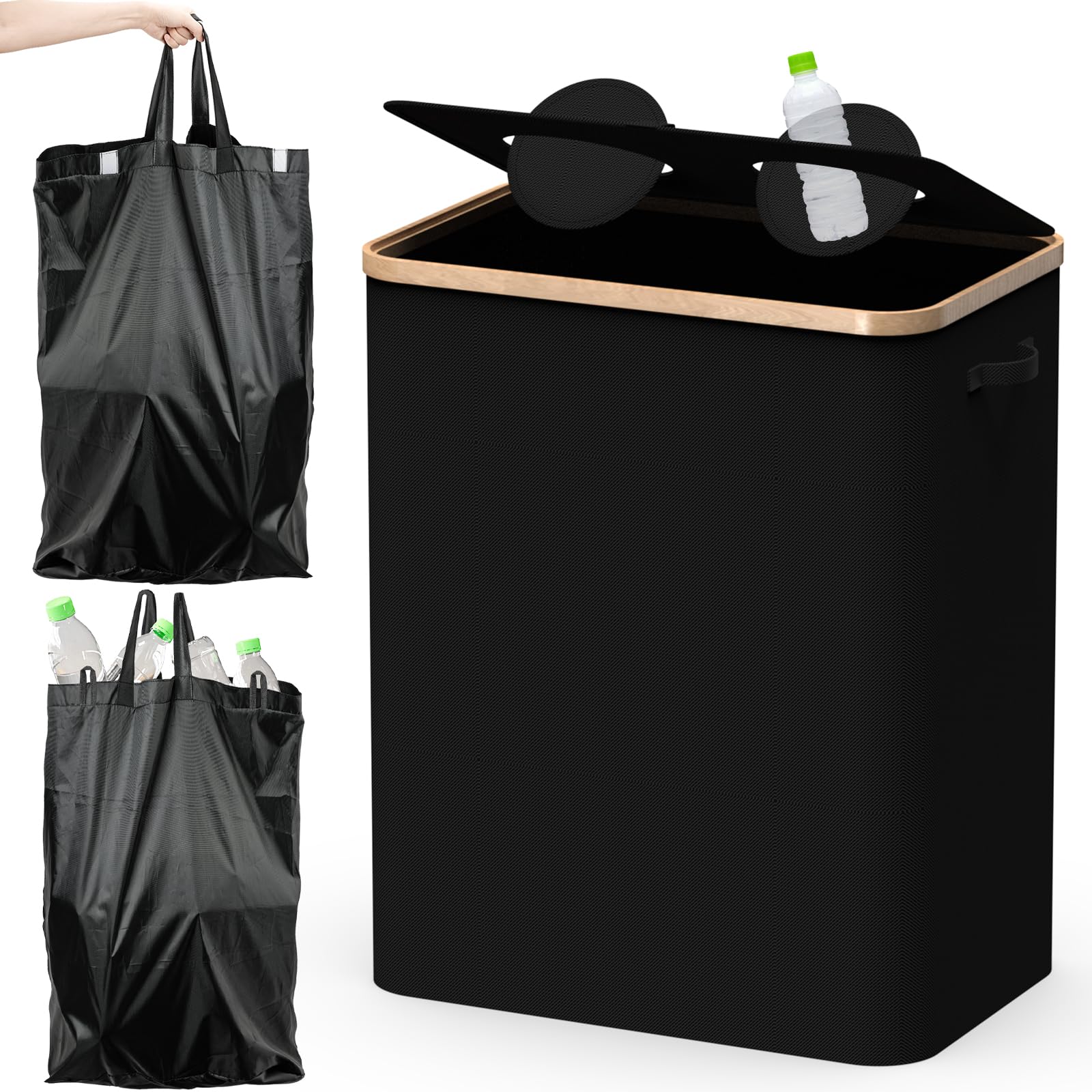Foumteex Pfandflaschen Sammelbehälter 2 Fächer mit Decke,160L Pfandsammler Organizer and Pfandflaschen Behälter Aufbewahrung, Leergutbehälter fur Recycling Abstellraum Flaschentasche