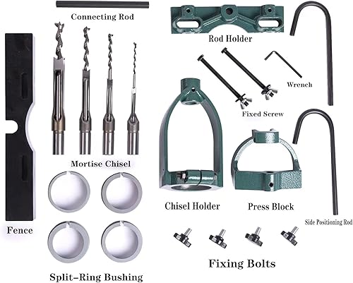 Miniatura 3 de Accesorio de mortaja para prensa de taladro, juego de cinceles de agujero cuadrado de 4 modelos, herramientas de mortaja y espiga, kit de accesorios