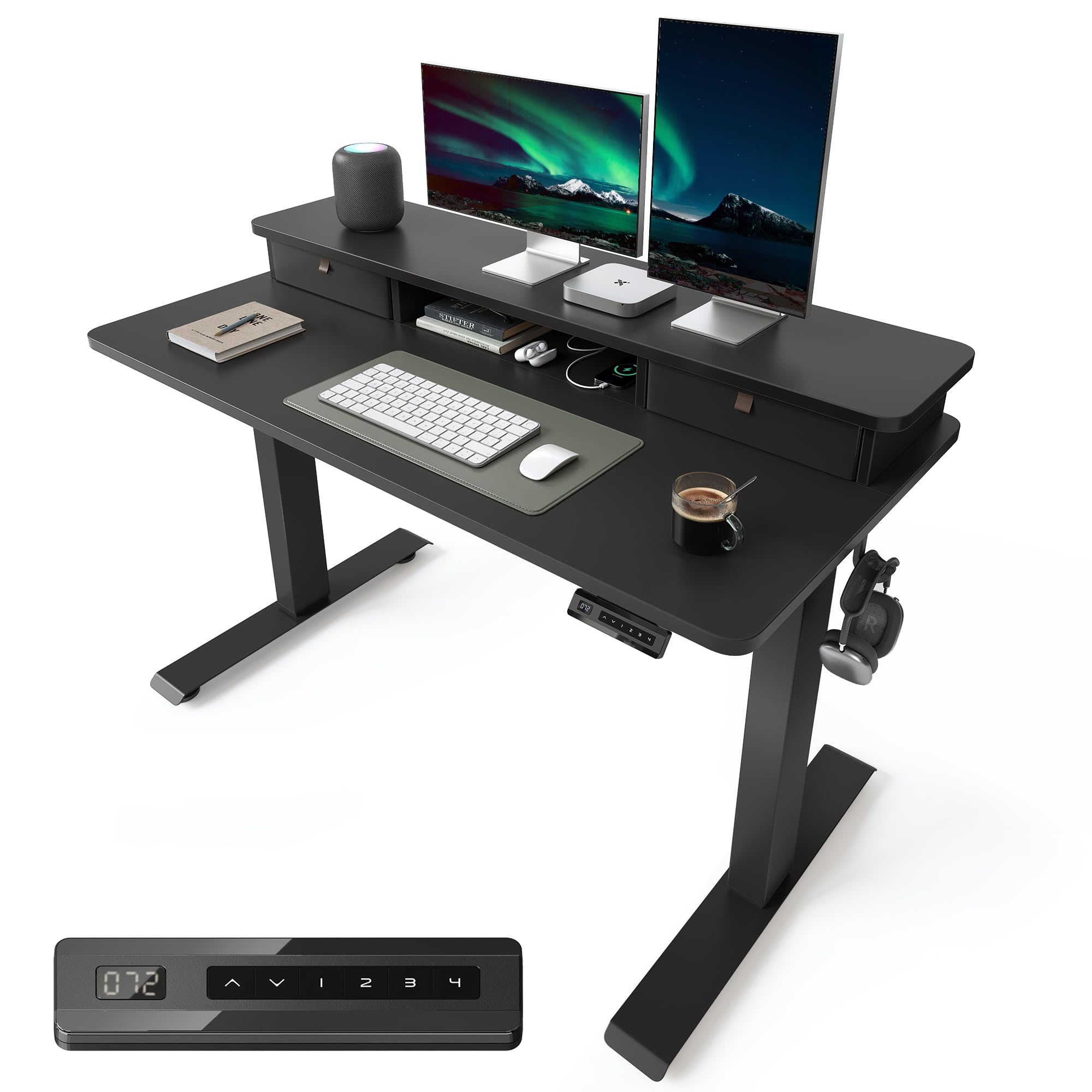 Cubiker 48 x 24 Electric Standing Desk with Double Storage Drawers Height Adjustable Home Office Computer Workstation 4