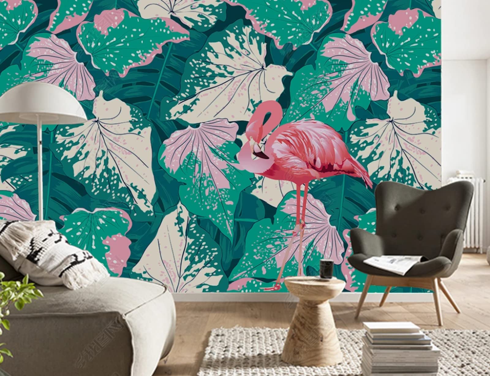 Fototapeta 3D tropikalna monstera flaming mural ścienny włóknina mural salon sypialnia tapeta 300 (szer.) x 210 (wys.) cm